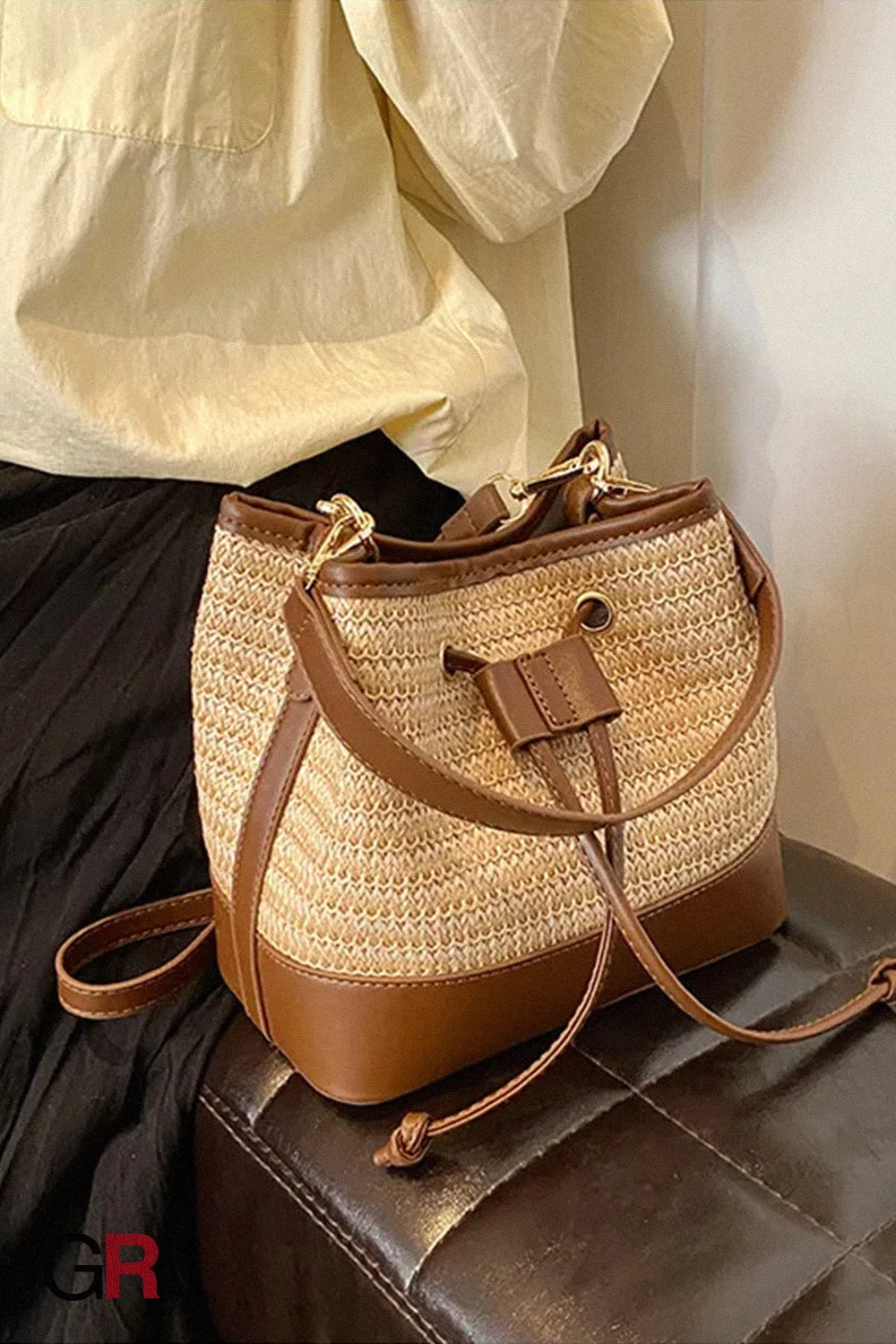Woven Straw Women's Crossbody Portable Bucket Bag
