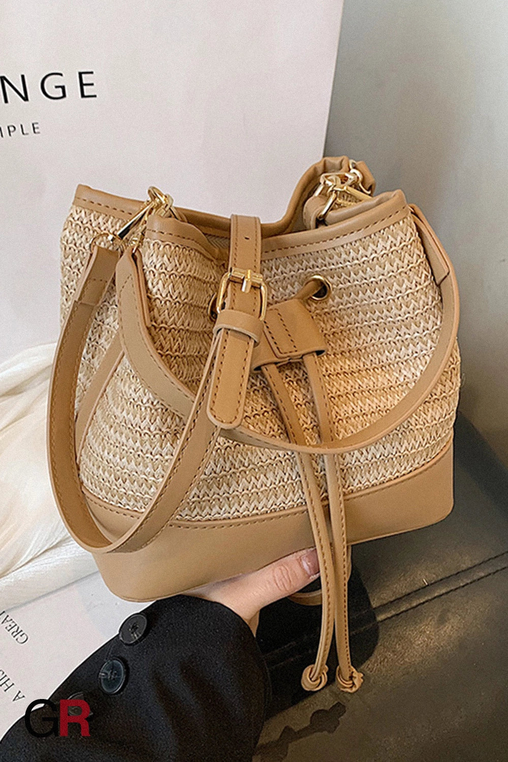Woven Straw Women's Crossbody Portable Bucket Bag