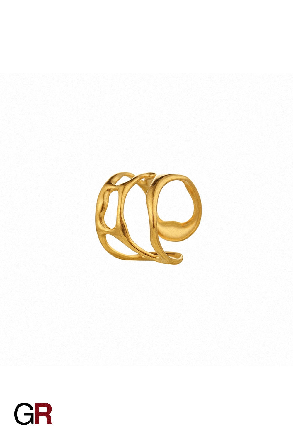 “GlamoROZ Muse Doré Fluid Gold Band Ring Jewelry open-ended gold band and finish close-up”