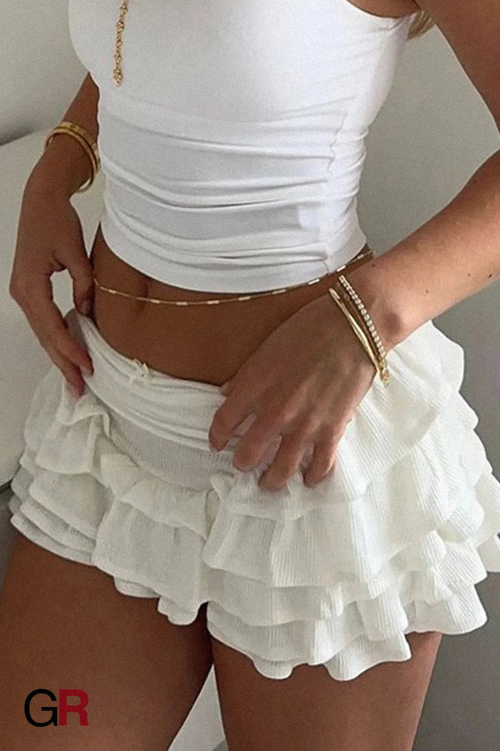 Blanc Mousse Ruffle Micro-Skort