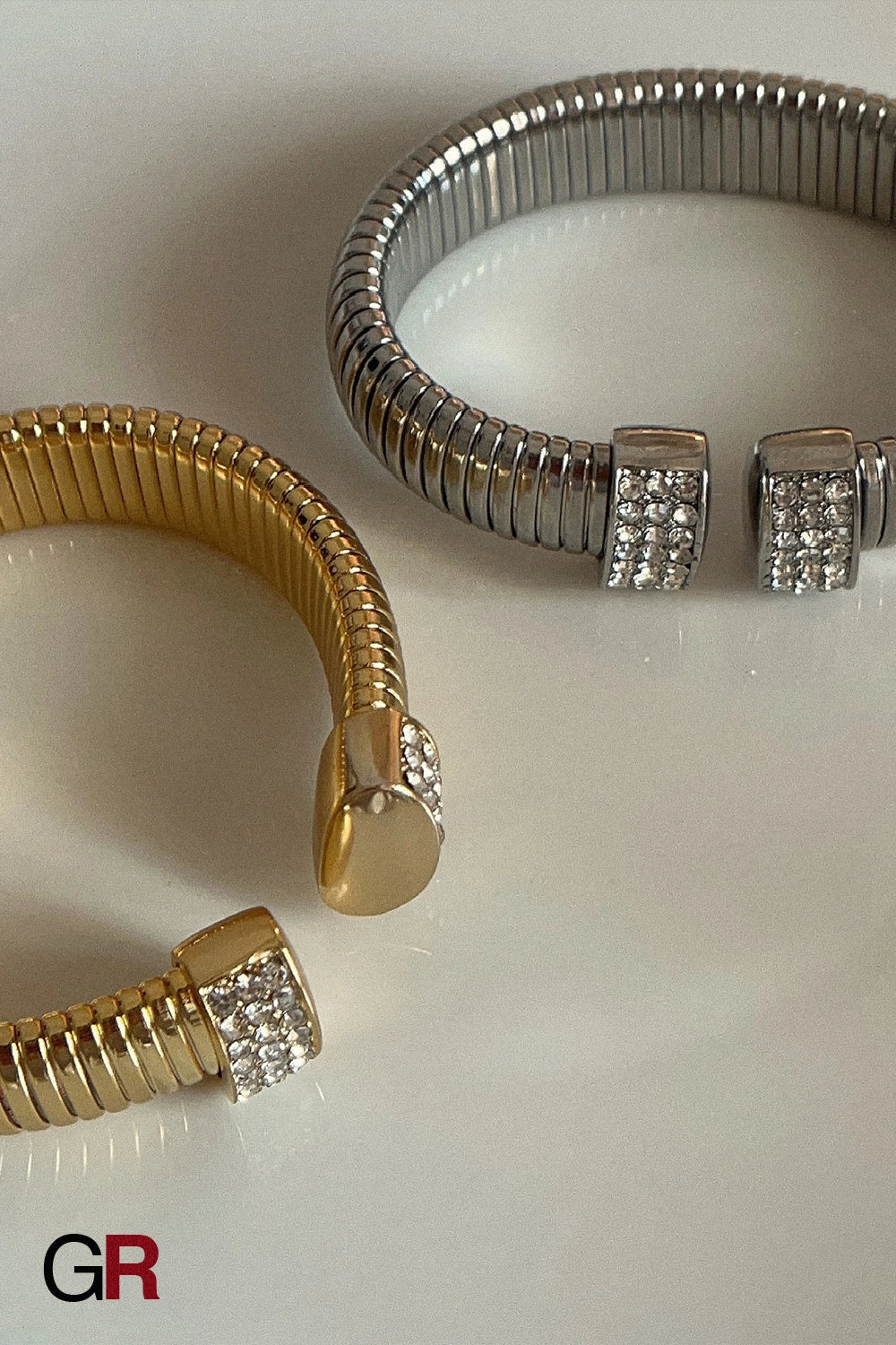 “GlamoROZ Lustre Dore Luminous Gold Wide Rib Cuff Jewelry close-up of gold ribbed vertical stripe detail”