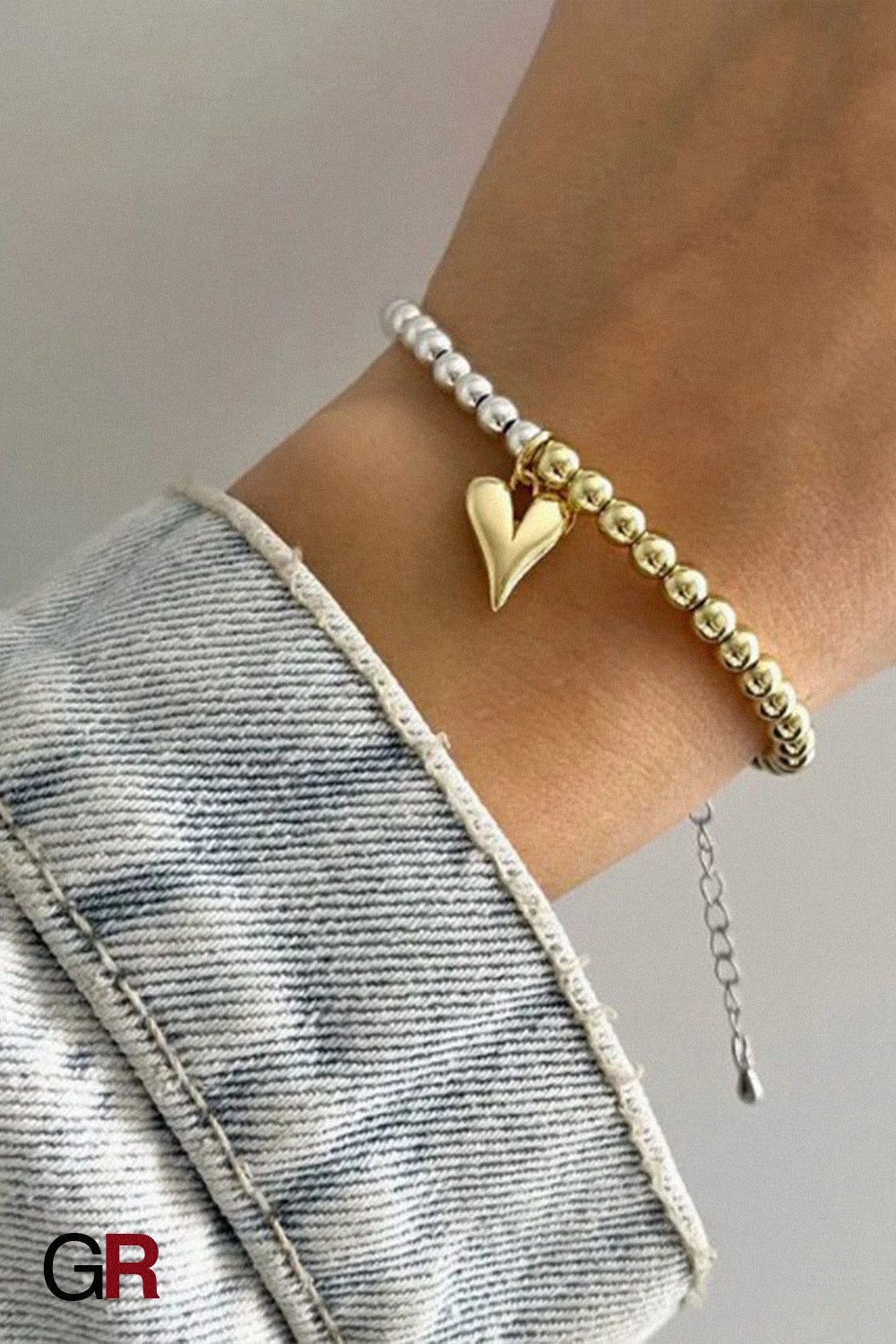 “GlamoROZ Amour Deux Luminous Gold Beaded Bracelet Jewelry macro shot showing polished bead texture”