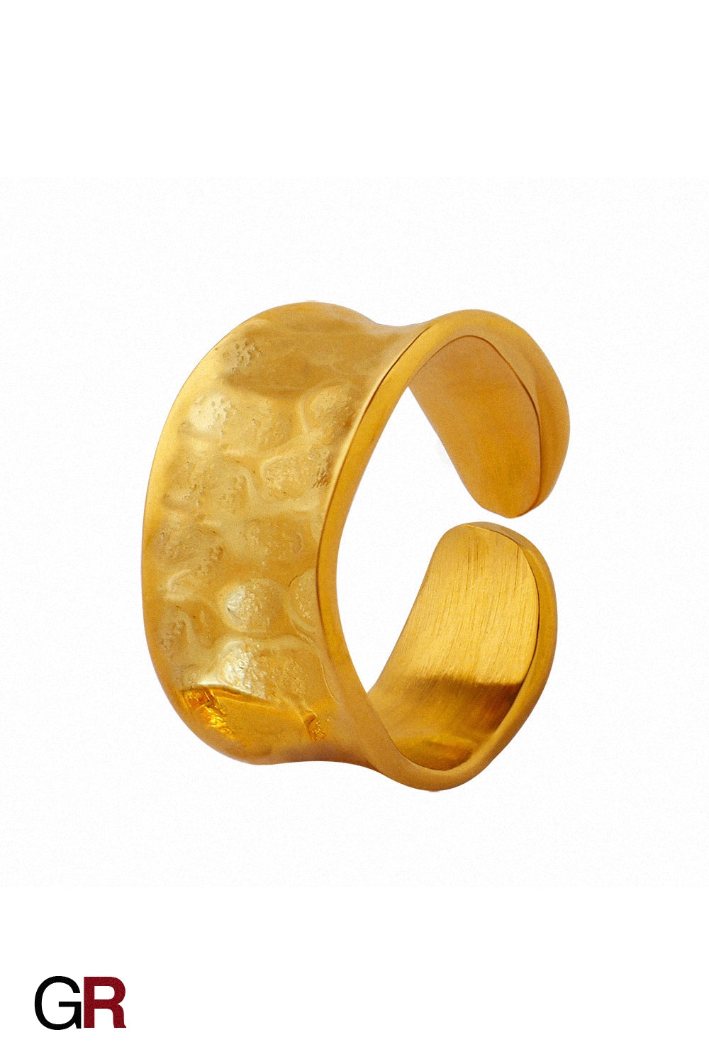 “GlamoROZ Aurora Hammered Gold Band Ring Jewelry close-up of textured hammered finish”