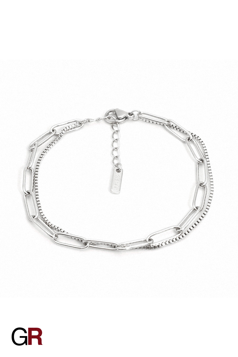 “GlamoROZ Harmonie Duo Luminous Gold Twin Chain Bracelet Jewelry styled on model wrist with elegant outfit”