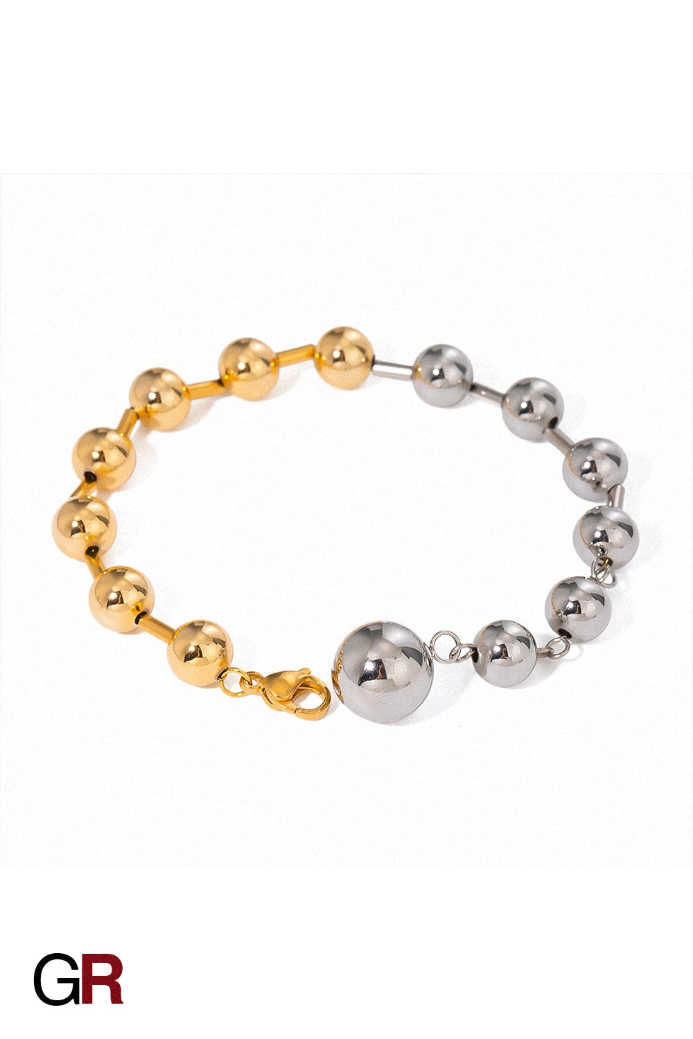 “GlamoROZ Éclat Doré Luminous Gold Bead Bracelet Jewelry close-up showing gold-tone beads”