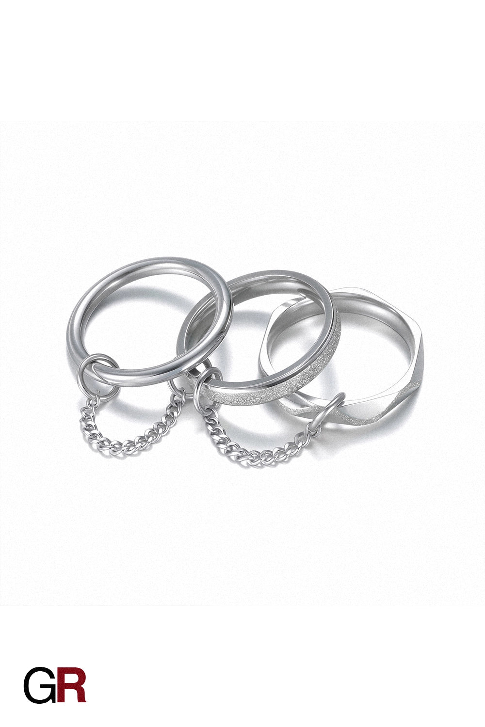 “GlamoROZ Orbit Eclipse Gold & Silver Chain Ring Set Jewelry mixed-metal finish detail close-up”